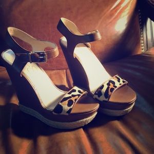 Leopard print sandal wedges
